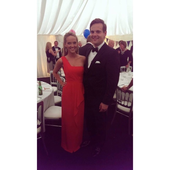 BCBGMAXAZRIA Red Peplum One Shoulder Gown - Picture 5 of 8